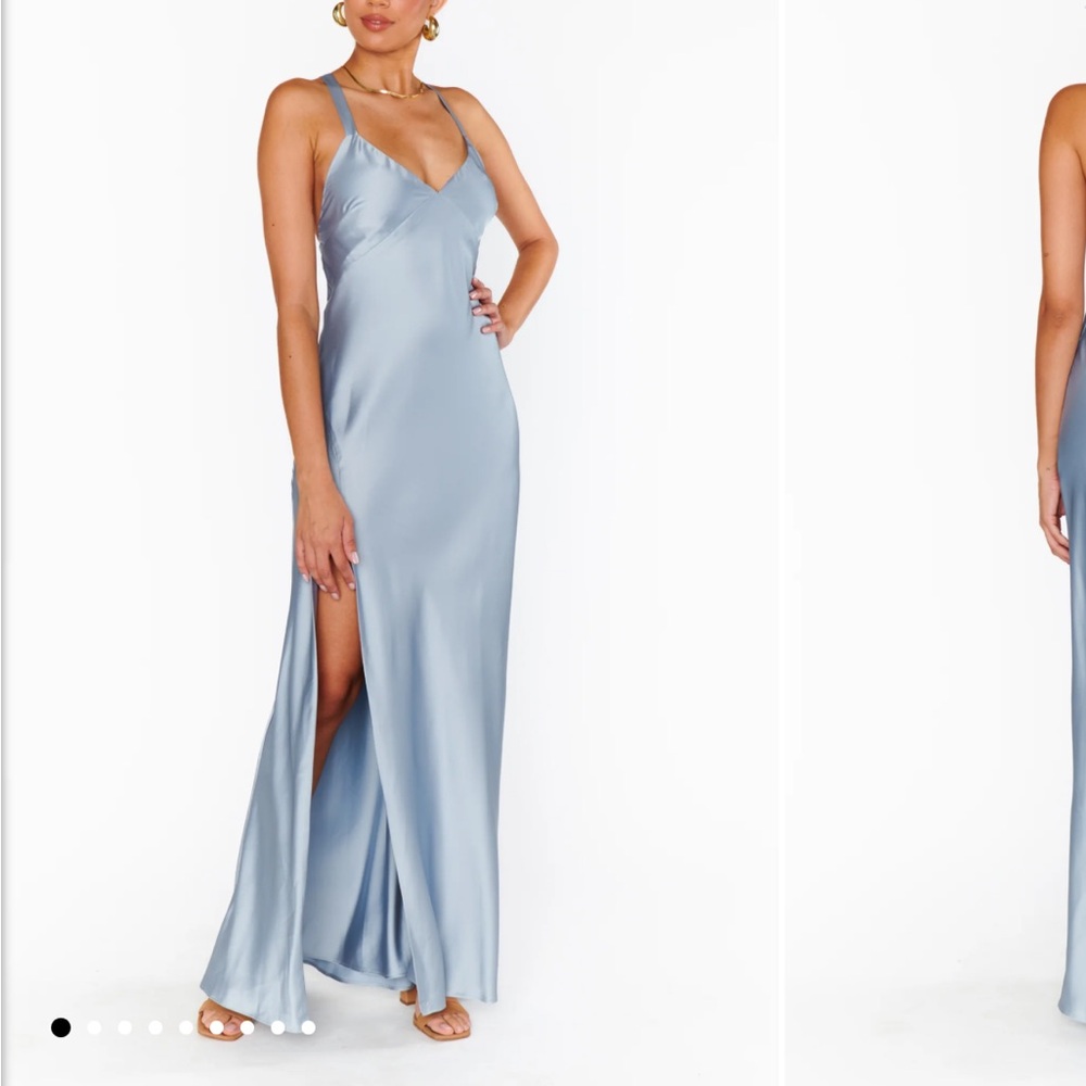 Show Me Your Mumu Anderson Maxi Dress XS steel blue luxe satin